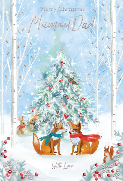 Mum and Dad Christmas card- Xmas foxes