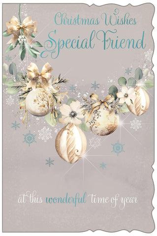 Special Friend Christmas card - Xmas baubles