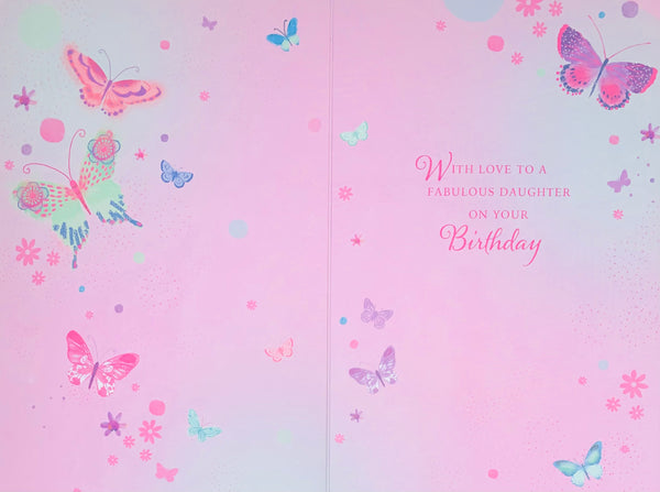 Daughter birthday card- butterflies, balloons and flowers