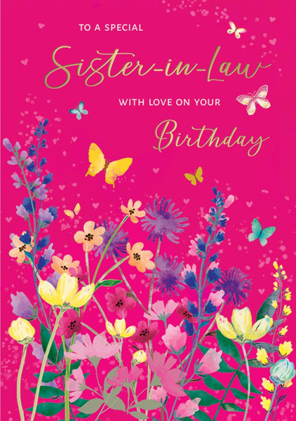 Sister-in-law birthday card- flowers and butterflies
