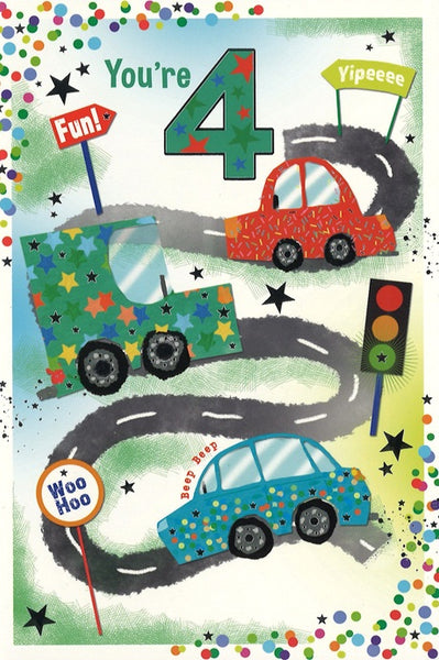Age 4 birthday card- cars