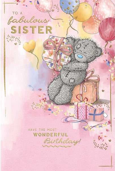Me to you Sister birthday card - tatty teddy with gifts