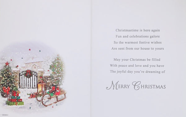 Neighbours Christmas card - festive garden