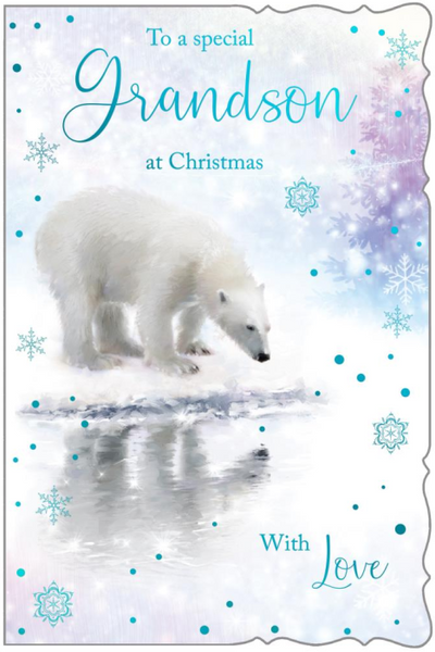 Grandson Christmas card - festive polar bear