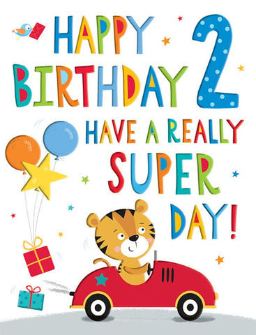 Age 2 birthday card - Tiger car