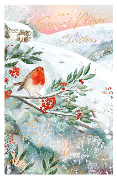 Mum Christmas card - traditional Robin