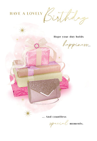 General birthday card for her- shiny gifts