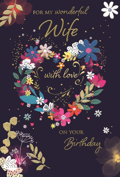Wife birthday card - colourful flowers