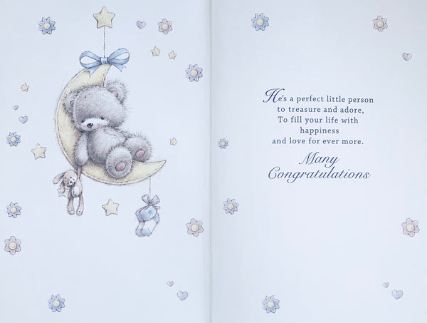 Baby boy birth congratulations card - cute bear