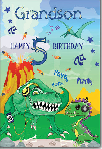 Grandson 5th birthday card - dinosaur