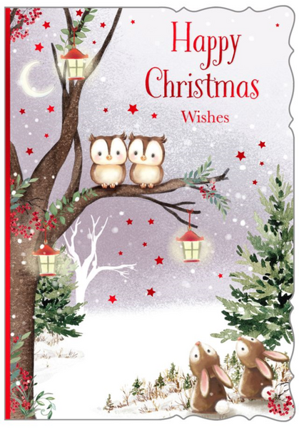 General Christmas card- festive owls