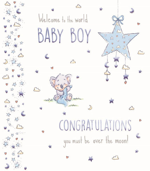 Baby boy birth congratulations card- cute bear