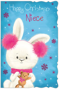 Niece Christmas card - cute Xmas bunny