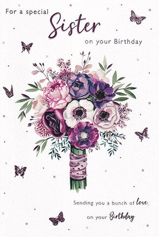 Sister birthday card - floral bouquet