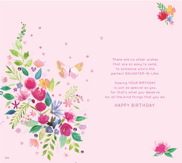 Daughter-in-law birthday card - flowers and butterflies
