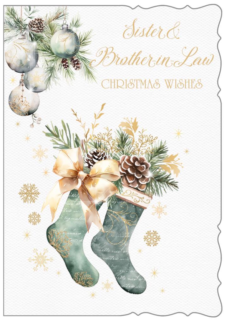 Sister and Brother-in-law Christmas card - Xmas stockings