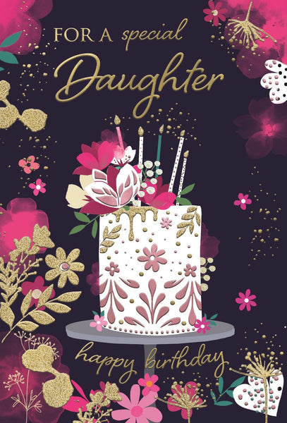 Daughter birthday card - colourful cake and flowers