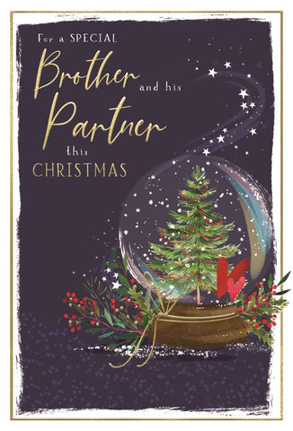 Brother and Partner Christmas card - Xmas snowglobe