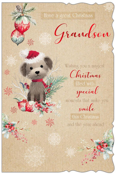 Grandson Christmas card - cute dog