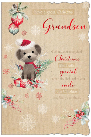 Grandson Christmas card - cute dog
