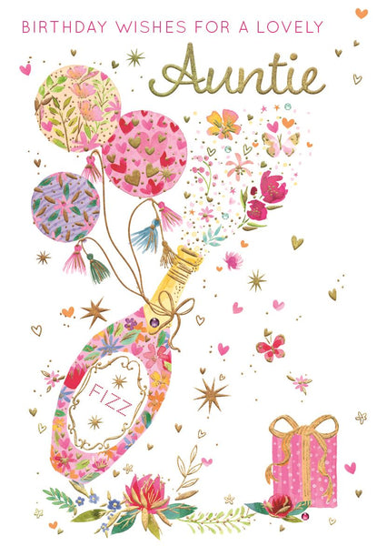 Auntie birthday card - birthday cake and flowers