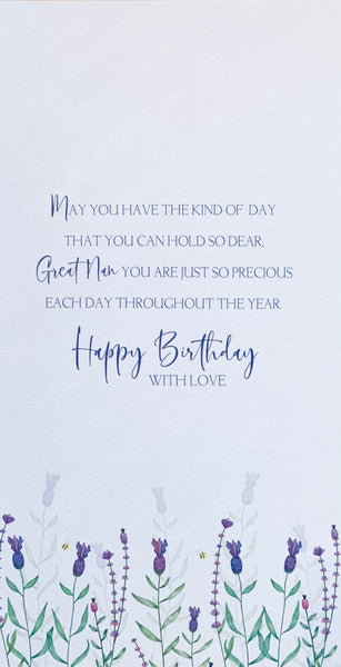 Great Nan birthday card -flowers