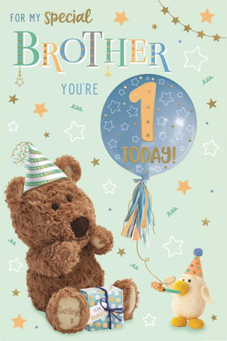 Brother 1st birthday card- birthday bear