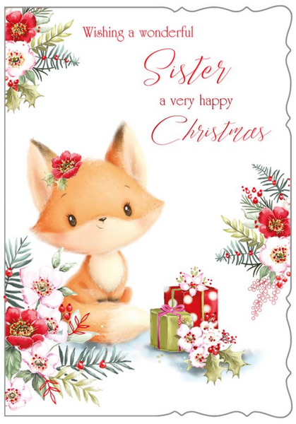 Sister Christmas card - cute Xmas fox