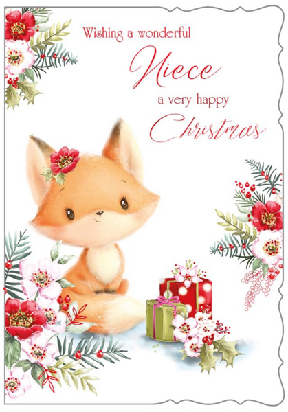 Niece Christmas card - cute Xmas fox