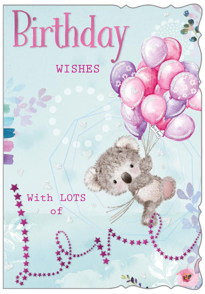 Birthday card for her cute bear with balloons