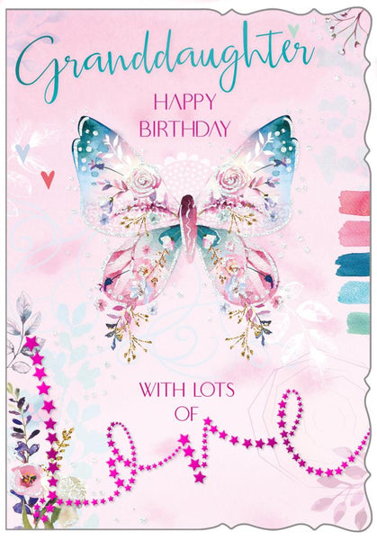 Granddaughter birthday card- flowers and butterfly