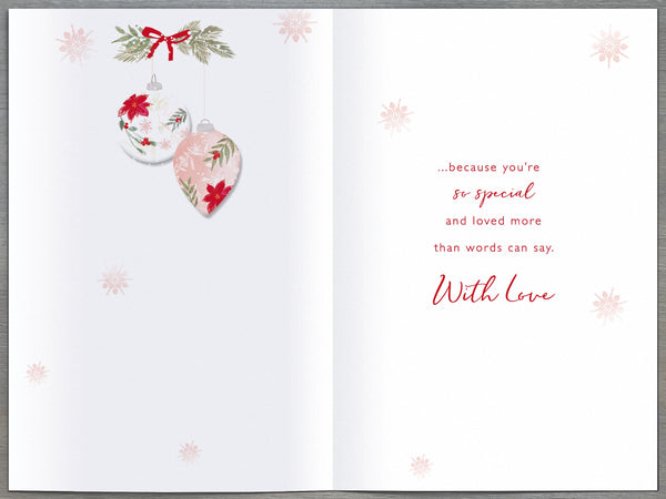 Mum and Dad Christmas card- Xmas baubles