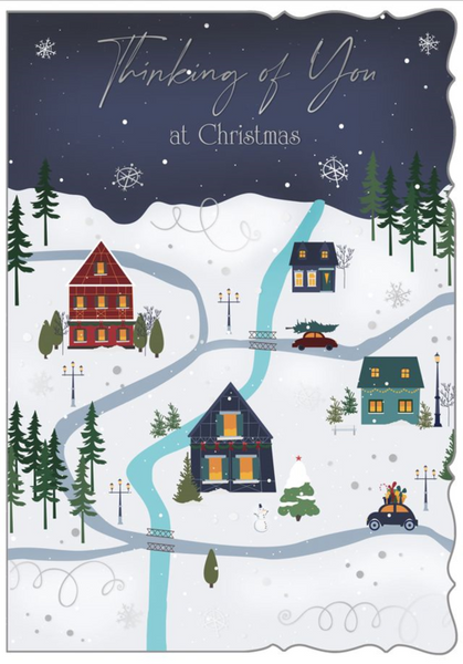 Thinking of you Christmas card - winter town