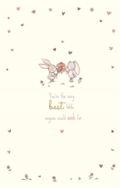 Wife anniversary card - cute rabbits - large card