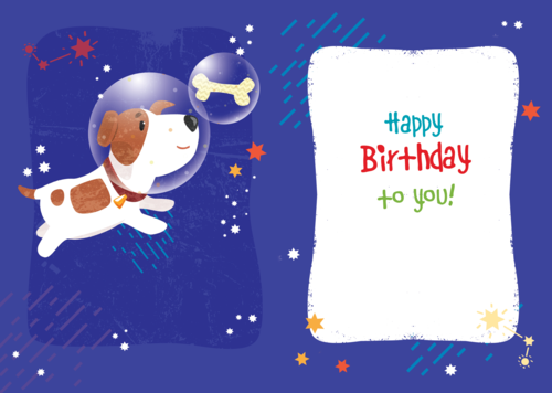 Kids birthday card - Space puppy