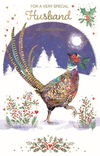 Husband Christmas card- festive pheasant
