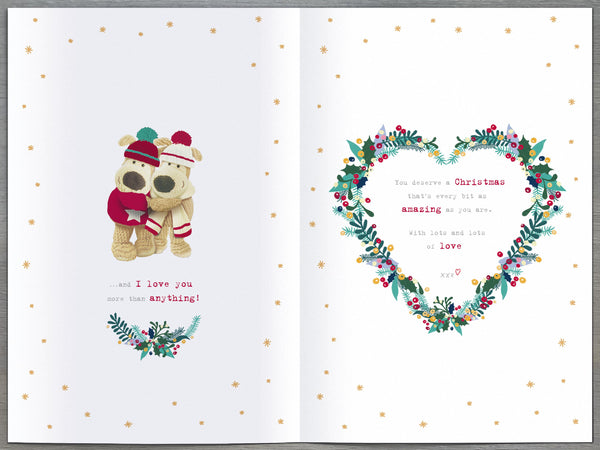 Fiancée Christmas card - Boofle with heart gift