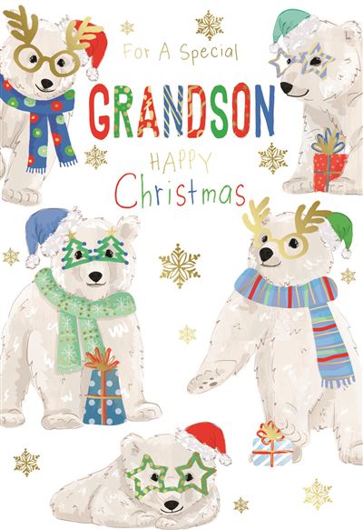 Grandson Christmas card - cute polar bear