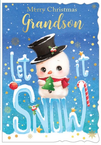 Grandson Christmas card- cute snowman