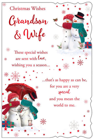 Grandson & Wife Christmas card - cute snow couple