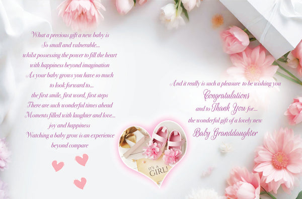 Thank You for Our New Granddaughter Card | Glitter Finish Large Baby Card