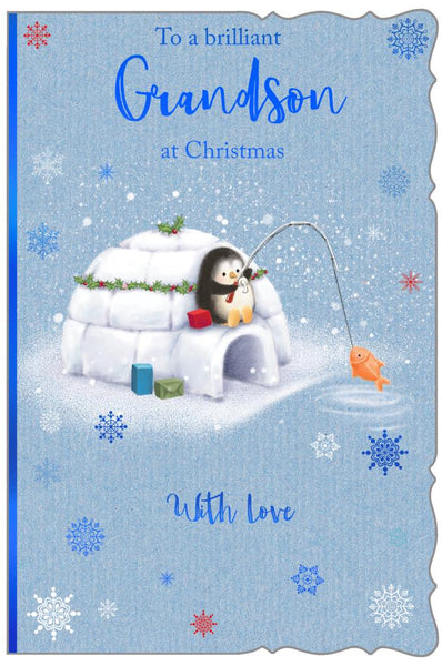 Grandson Christmas card - cute penguin