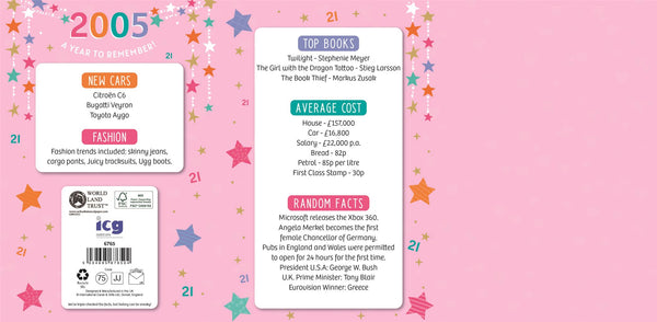 21st birthday card - born in 2005