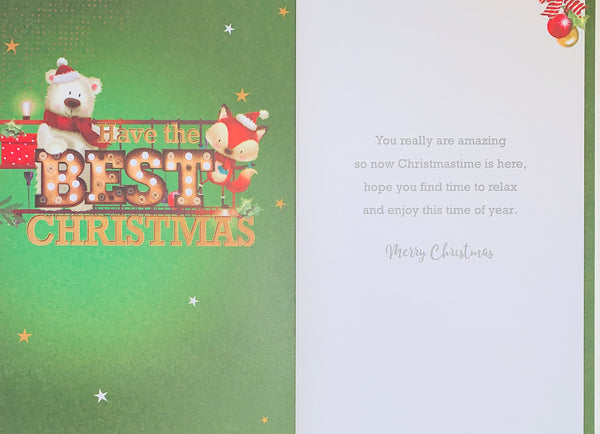 Son Christmas card - cute polar bear and fox