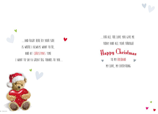Husband Christmas card - hearts and teddy