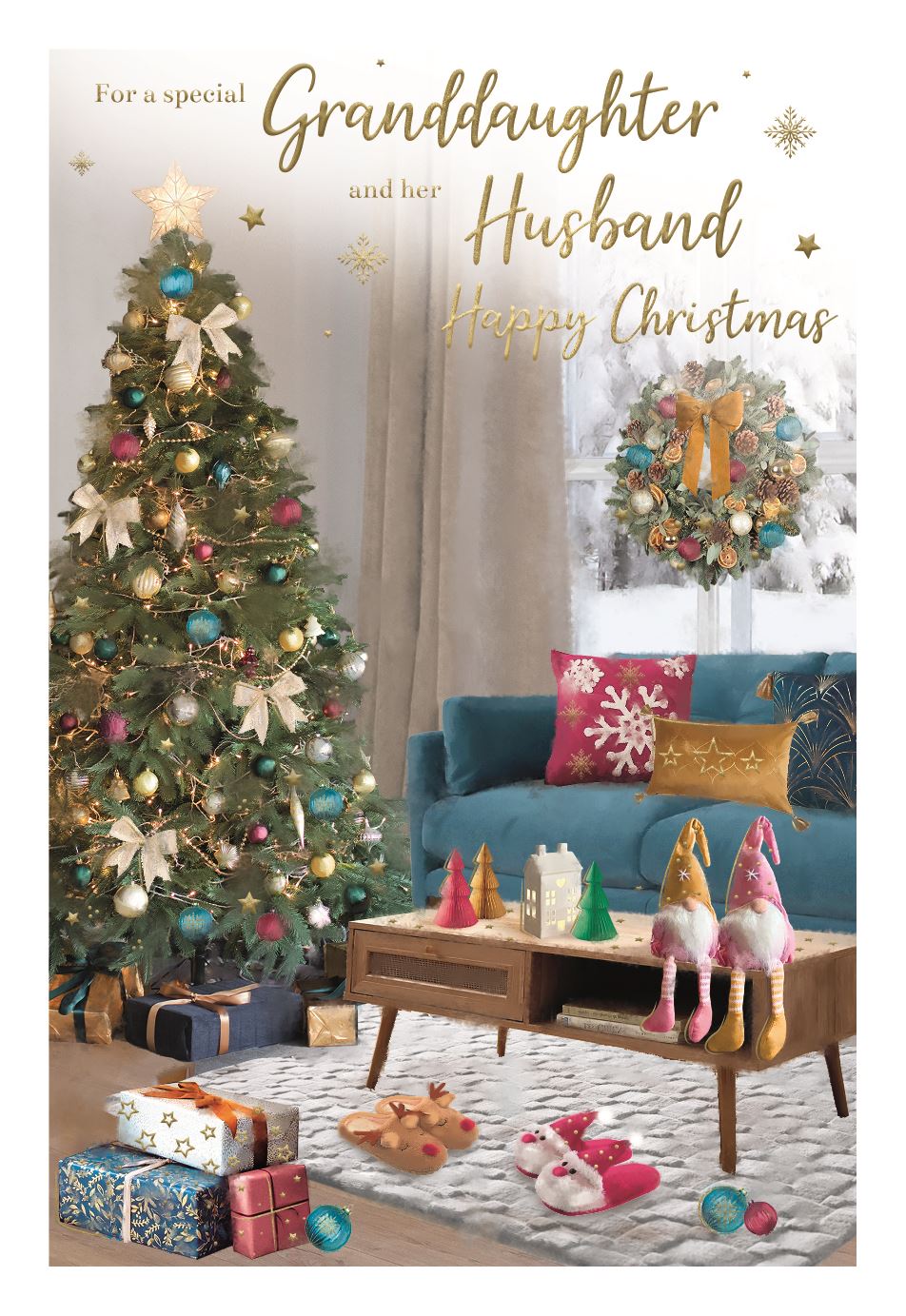 Granddaughter and Husband Christmas card - cozy Xmas home