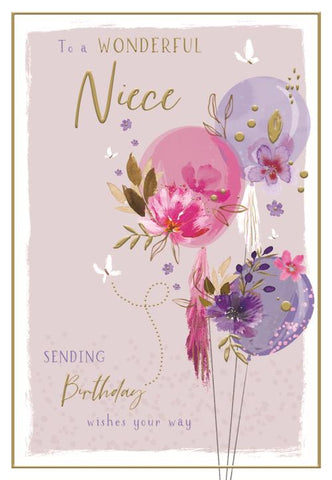 Niece birthday card- balloons and flowers