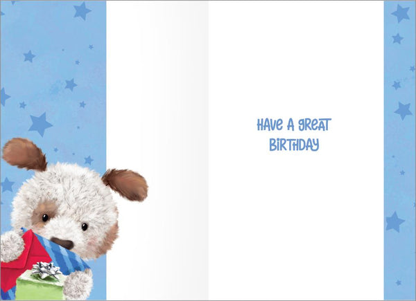 Cousin birthday card - cute dog blue