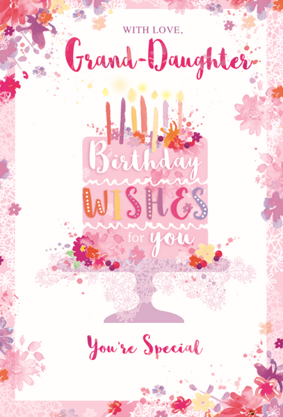 Granddaughter birthday card- flowers and cake