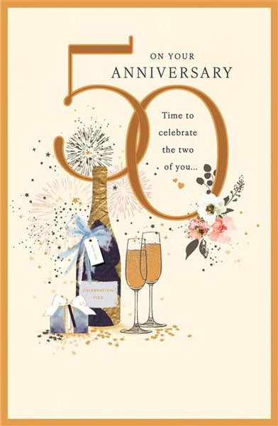 Golden wedding anniversary card - champagne